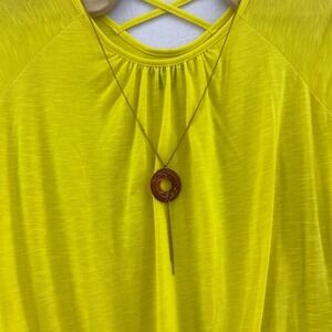 Goddess Tie Front Top Criss Cross Back Short Sleeve Casual‎ Mustard Yellow 2X